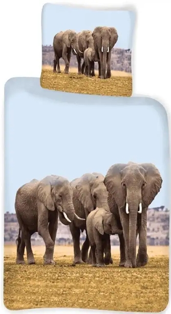 Billede af Sengetøj 140x200 cm - Elefant familie - Sengesæt i 100% bomuld